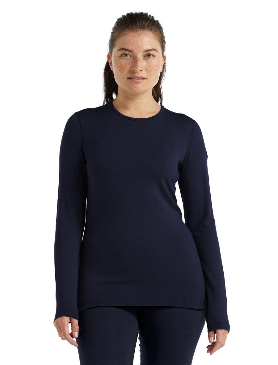 Women\'s Icebreaker Merino 260 Tech Long Sleeve Crewe Thermal Top Base Layers Midnight Navy | CA 1025TCEV